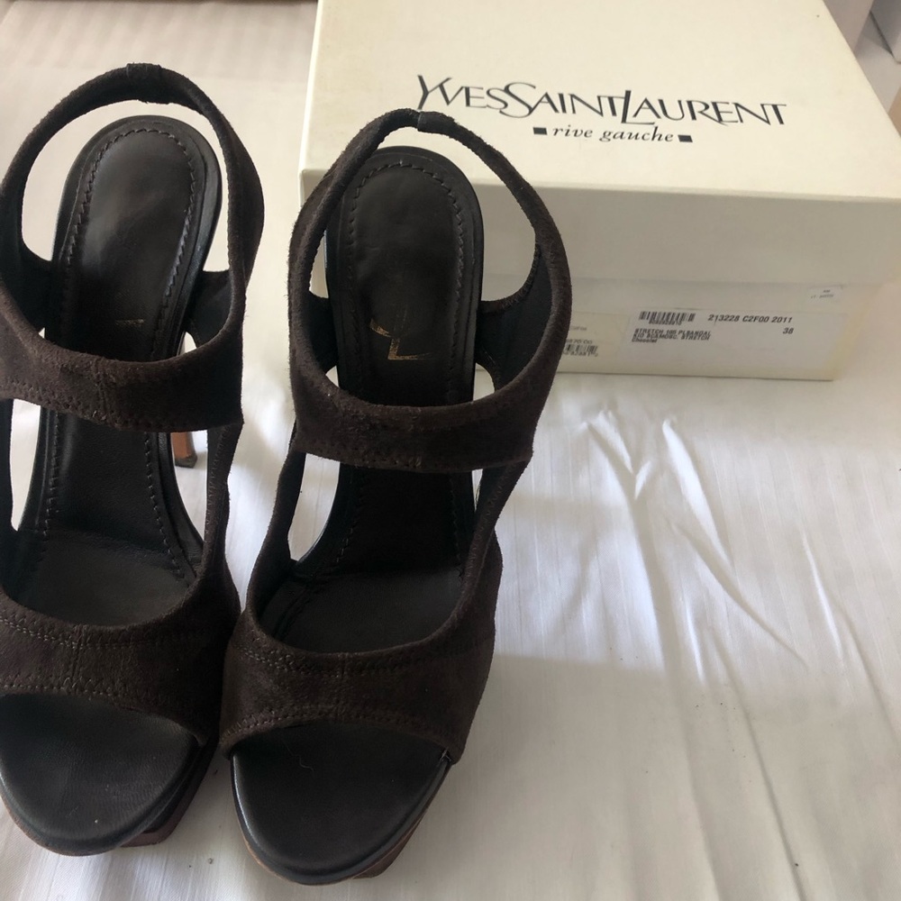 Yves Saint Laurent Dark Brown Stretch Suede Heels size 38